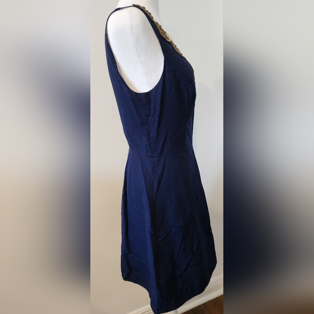 Lilly Pulitzer Navy Dress with Gold Beaded Neckline. Size 6. VGUC - Picture 2 of 6